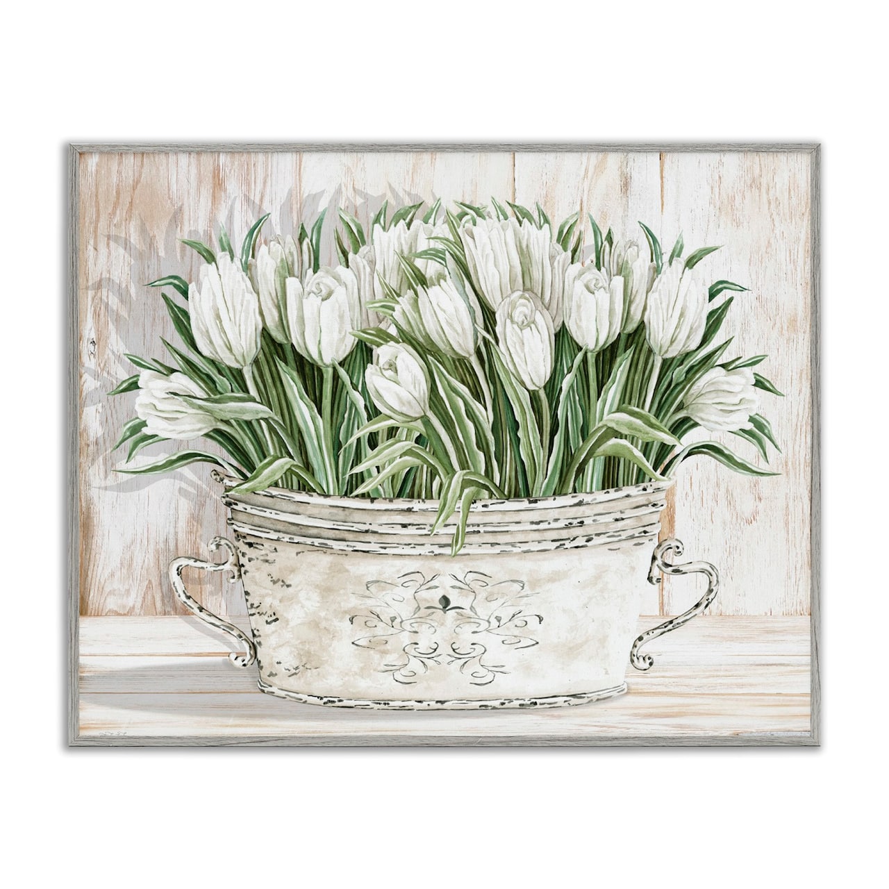 Stupell Industries Fresh White Tulip Flowers Vintage Framed Giclee Art